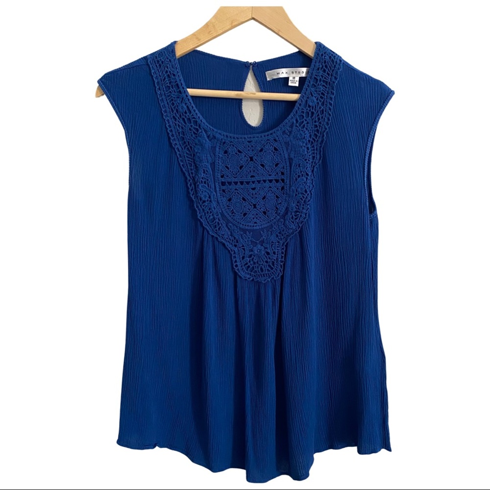 Max Studio Sleeveless Crochet Top Royal Blue (size M)